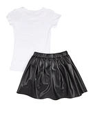 Girls Faith Over Fear Tee and Pleated Skirt, White, Size 14-16