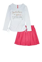 Girls Believe In Your Dreams Top and Pleated Skirt, Pink, Size 10-12