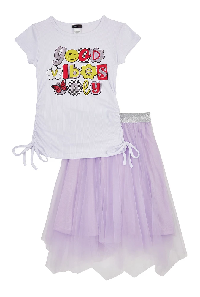 Girls Good Vibes Only Tee with Tutu Skirt, Purple, Size 14-16