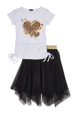 Girls Love Heart Print Tee with Tutu Skirt, White, Size 14-16