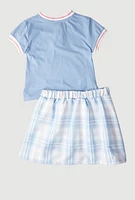 Girls Blessed Everyday Graphic Top and Plaid Skort, Blue, Size 14-16