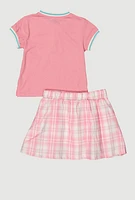 Girls Brooklyn New York Varsity Polo Shirt and Plaid Skirt, Pink, Size 7-8