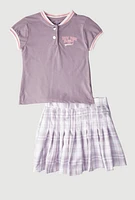 Girls New York Dreamer Graphic Top and Plaid Skort, Purple, Size 7-8