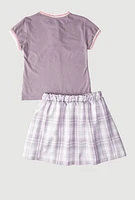 Girls New York Dreamer Graphic Top and Plaid Skort, Purple, Size 7-8