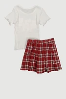 Girls Smile Everyday Top and Plaid Skirt, Burgundy, Size 14-16