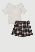 Girls New York Lettuce Edge Graphic Top and Plaid Skort, Multi, Size 7-8