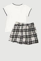 Girls New York Dreamer Polo Shirt and Plaid Skirt, Multi, Size 7-8