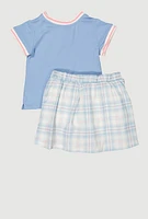 Girls Dream Chaser Varsity Polo Shirt and Plaid Skirt, Blue, Size 10-12