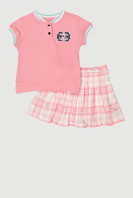 Girls New York Glitter Top and Plaid Skort, Pink, Size 7-8