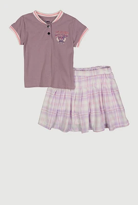 Girls Lets Go Glitter Top and Plaid Skort, Purple,