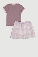 Girls Lets Go Glitter Top and Plaid Skort, Purple,