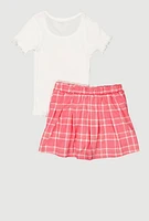 Girls Lets Go Girls Cowgirl Top and Plaid Skirt, Pink, Size 10-12