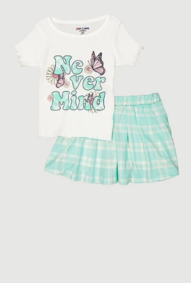 Girls Never Mind Glitter Top and Plaid Skort, Green, Size 10-12