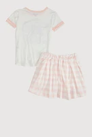 Girls Keep Dreaming Glitter Tie Front Tee and Skort, Pink, Size 10-12