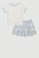 Girls Dream Big Glitter Graphic Tee and Plaid Skort, Blue, Size 14-16