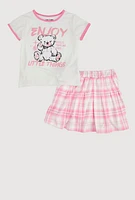 Girls Enjoy Little Things Glitter Tee and Plaid Skort, Pink, Size 10-12