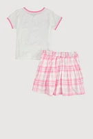 Girls Enjoy Little Things Glitter Tee and Plaid Skort, Pink, Size 10-12