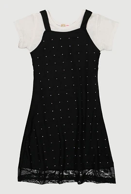 Little Girls Color Blocked Rhinestone Studded T Shirt Dress, Multi, Size 5-6