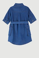 Little Girls B Initial Chambray Shirt Dress, Blue, Size 5-6