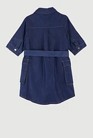 Little Girls B Initial Chambray Shirt Dress, Blue, Size 5-6