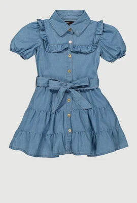 Little Girls Ruffle Detail Tiered Dress, Blue, Size 6X