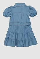 Little Girls Ruffle Detail Tiered Dress, Blue, Size 6X