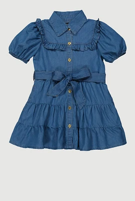 Little Girls Ruffle Detail Tiered Dress, Blue, Size 5-6