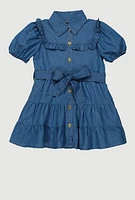 Little Girls Ruffle Detail Tiered Dress, Blue, Size 5-6