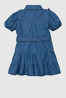 Little Girls Ruffle Detail Tiered Dress, Blue, Size 5-6