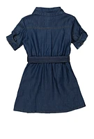 Little Girls Chambray Distressed Fringe Shirt Dress, Blue, Size 6X