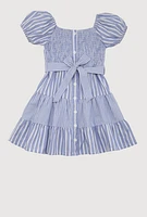 Little Girls Smocked Button Front Tiered Dress, 5-6