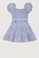 Little Girls Smocked Button Front Tiered Dress,