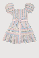 Little Girls Smocked Button Front Tiered Dress, Multi, Size 4