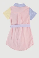 Little Girls Color Blocked Striped Shirt Dress, Multi,