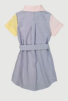 Little Girls Color Blocked Striped Shirt Dress, Multi,
