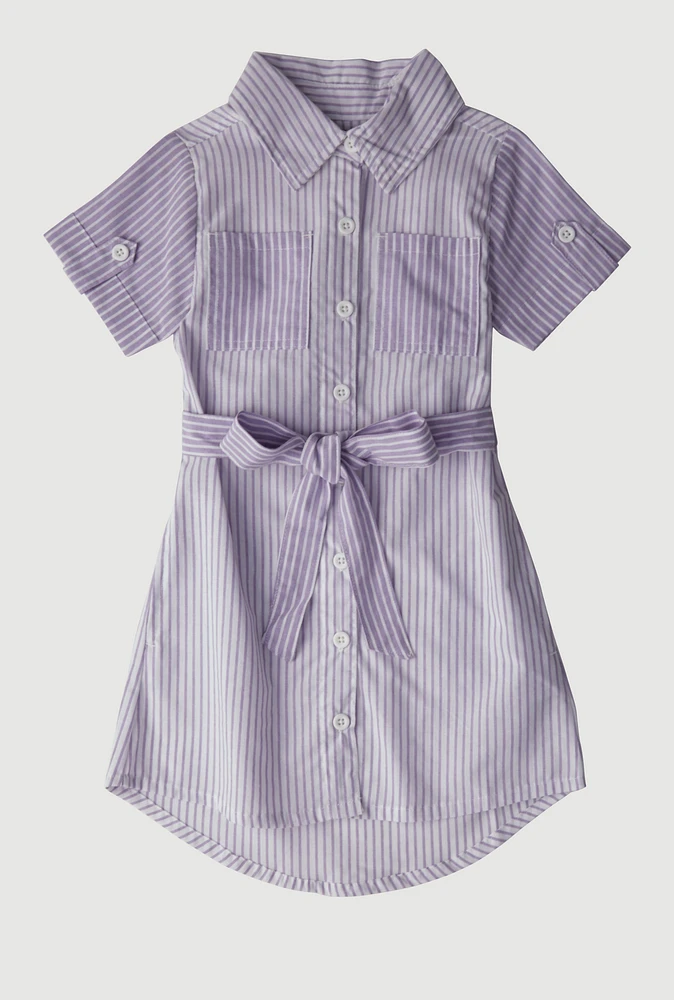 Little Girls Color Block Stripe Shirt Dress, Purple,