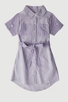 Little Girls Color Block Stripe Shirt Dress, Purple,