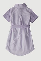 Little Girls Color Block Stripe Shirt Dress, Purple,