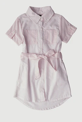 Little Girls Color Block Stripe Shirt Dress, Pink, Size 5-6
