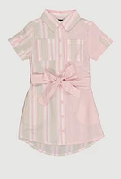 Little Girls Color Block Striped Shirt Dress, Pink,