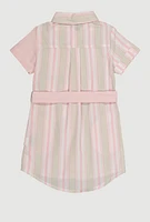 Little Girls Color Block Striped Shirt Dress, Pink,