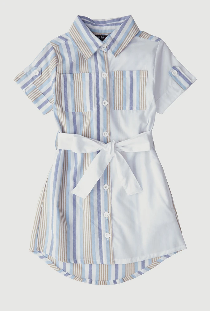 Little Girls Color Block Striped Shirt Dress,