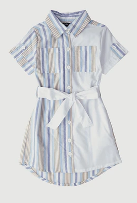 Little Girls Color Block Striped Shirt Dress,