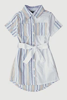 Little Girls Color Block Striped Shirt Dress,