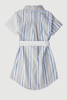 Little Girls Color Block Striped Shirt Dress,