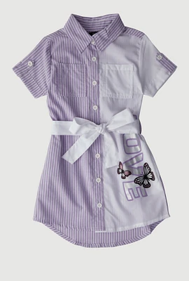 Little Girls Striped Love Butterfly Graphic Shirt Dress, Purple, Size 5-6