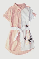 Little Girls Striped Love Butterfly Graphic Shirt Dress,