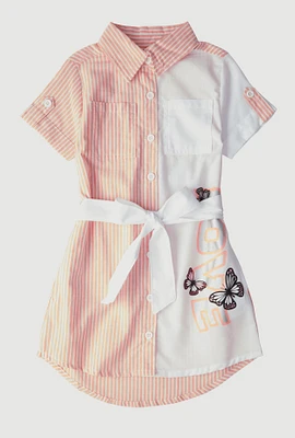 Little Girls Striped Love Butterfly Graphic Shirt Dress, Orange, Size 6X