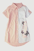 Little Girls Striped Love Butterfly Graphic Shirt Dress, Orange, Size 5-6