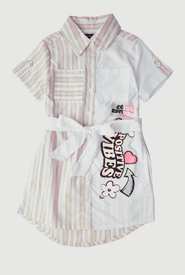 Little Girls Striped Positive Vibes Graphic Shirt Dress, Pink, Size 5-6